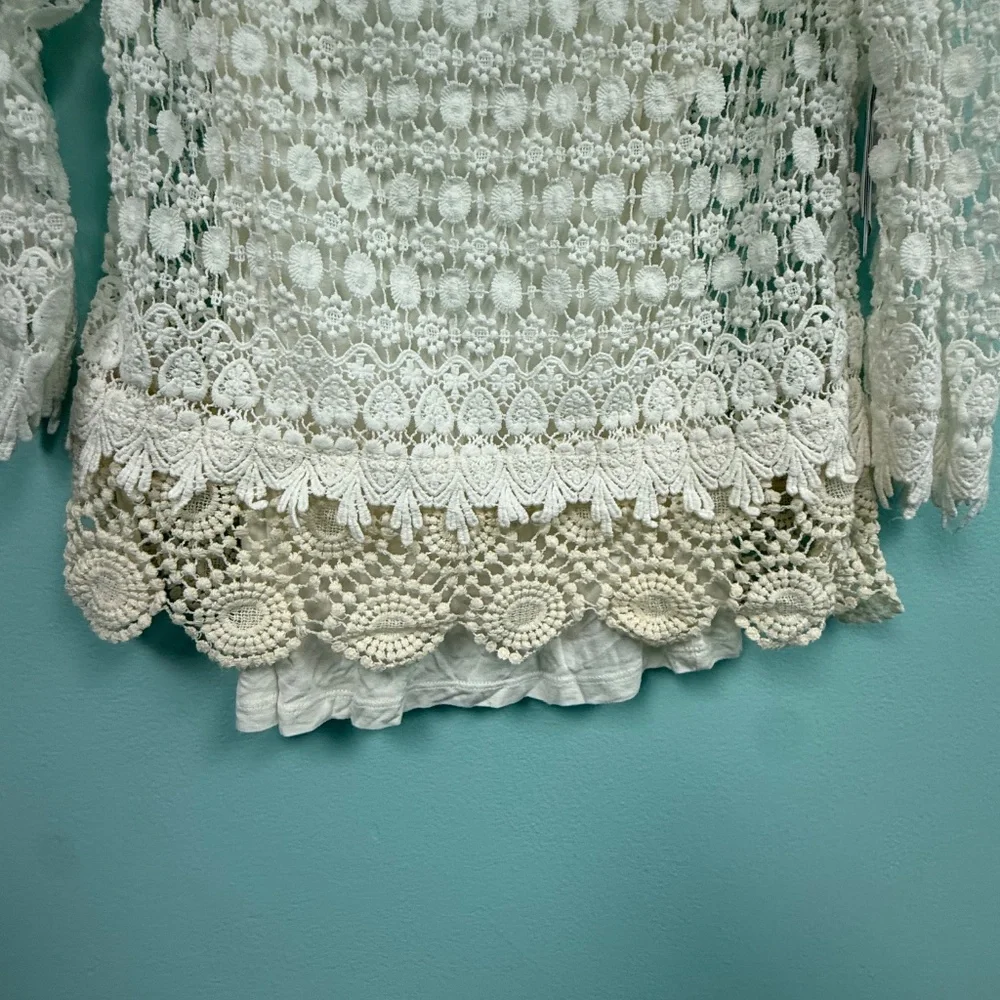 Velvet by graham & Spencer crochet crewneck top in off white size S